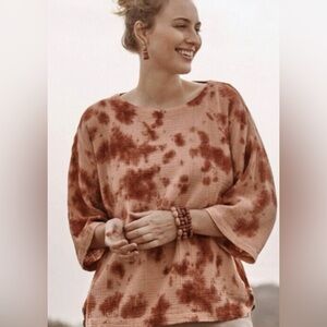 J Jill‎ Pure Jill Slouchy Boxy Blouse Sz L 100% Cotton Tie Dye Beach Boho